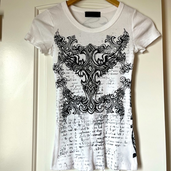 Reign White Tee with Rhinestone Graphic (Small) - Picture 1 of 4